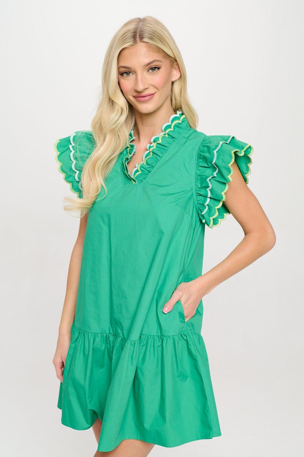 Emerald Oasis Scalloped Detailed Dress Product Image