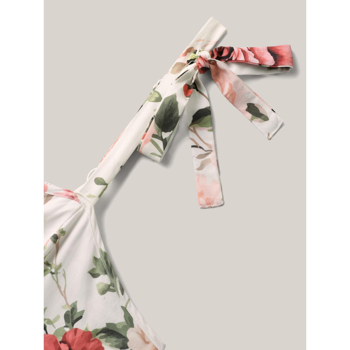 Plus Size Rosy Print Bow Strap Pockets Midi Dress Originalwhite Women Romantic Non Sleeveless Curvy BloomChic 22-24/3X Product Image