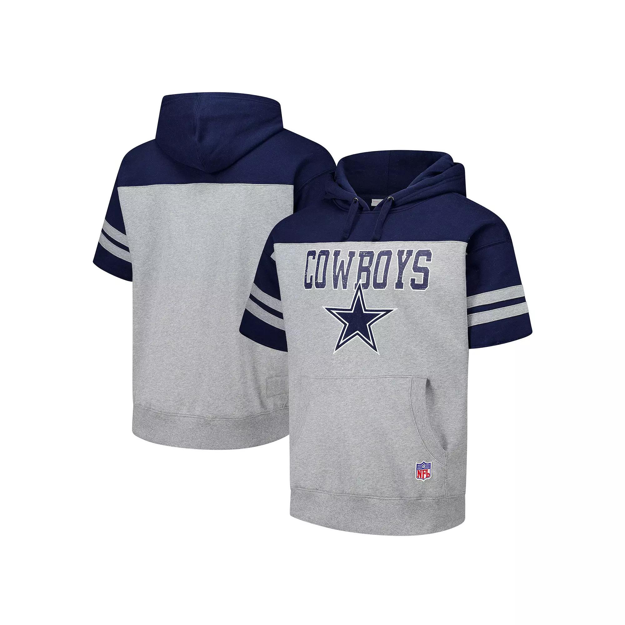 Men's Mitchell & Ness Gray Dallas Cowboys Off Field Vintage Logo Short Sleeve Pullover Hoodie, Size: 2XL, Grey Product Image