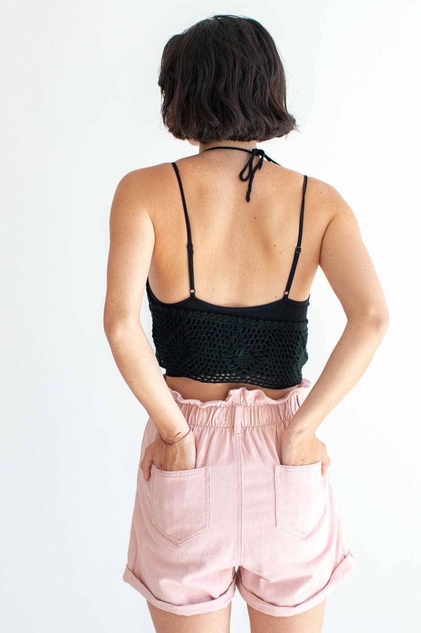 Black Crochet Tie Halter Top Product Image