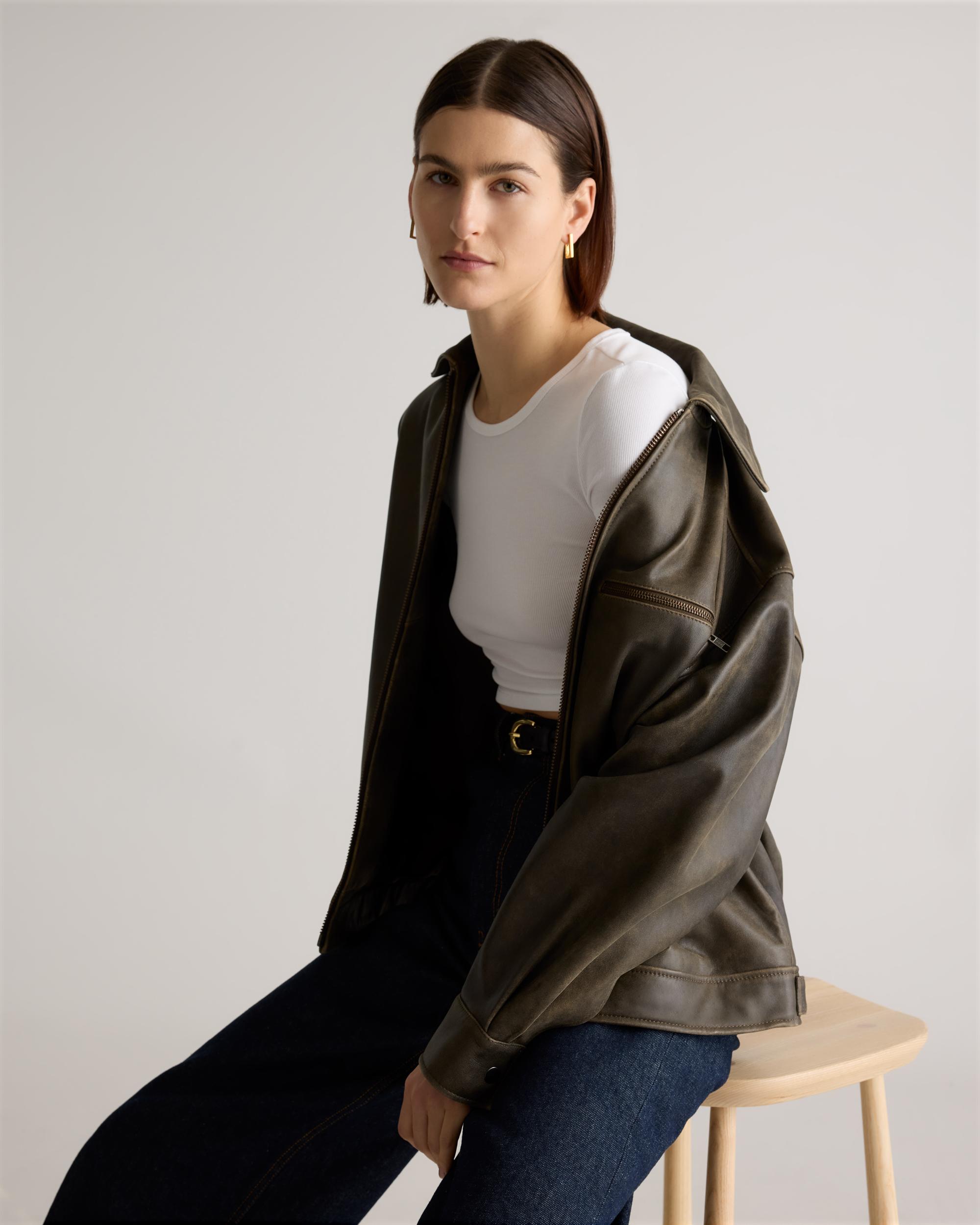 Quince | Women's Oversized Bomber Jacket Size XS, Leather Product Image