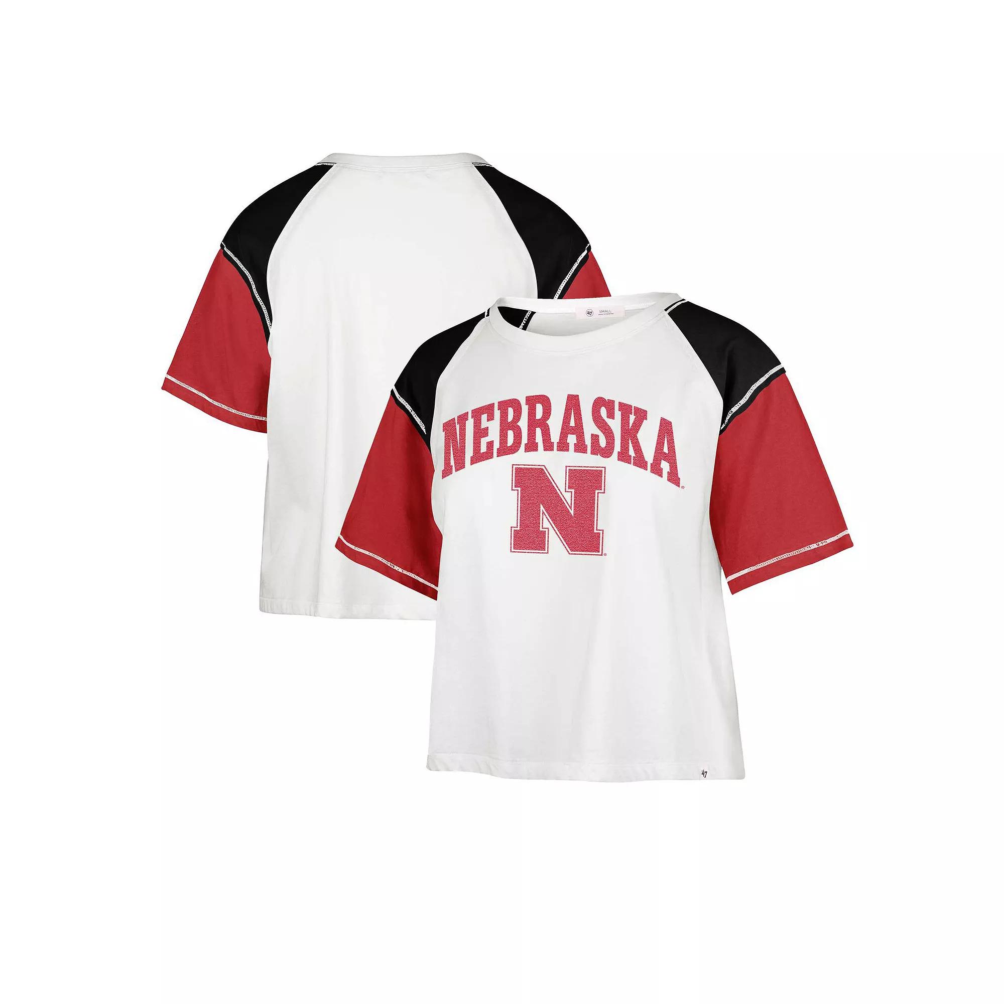 Women's '47 White Nebraska Huskers Serenity Gia Cropped T-Shirt, Size: Large Product Image