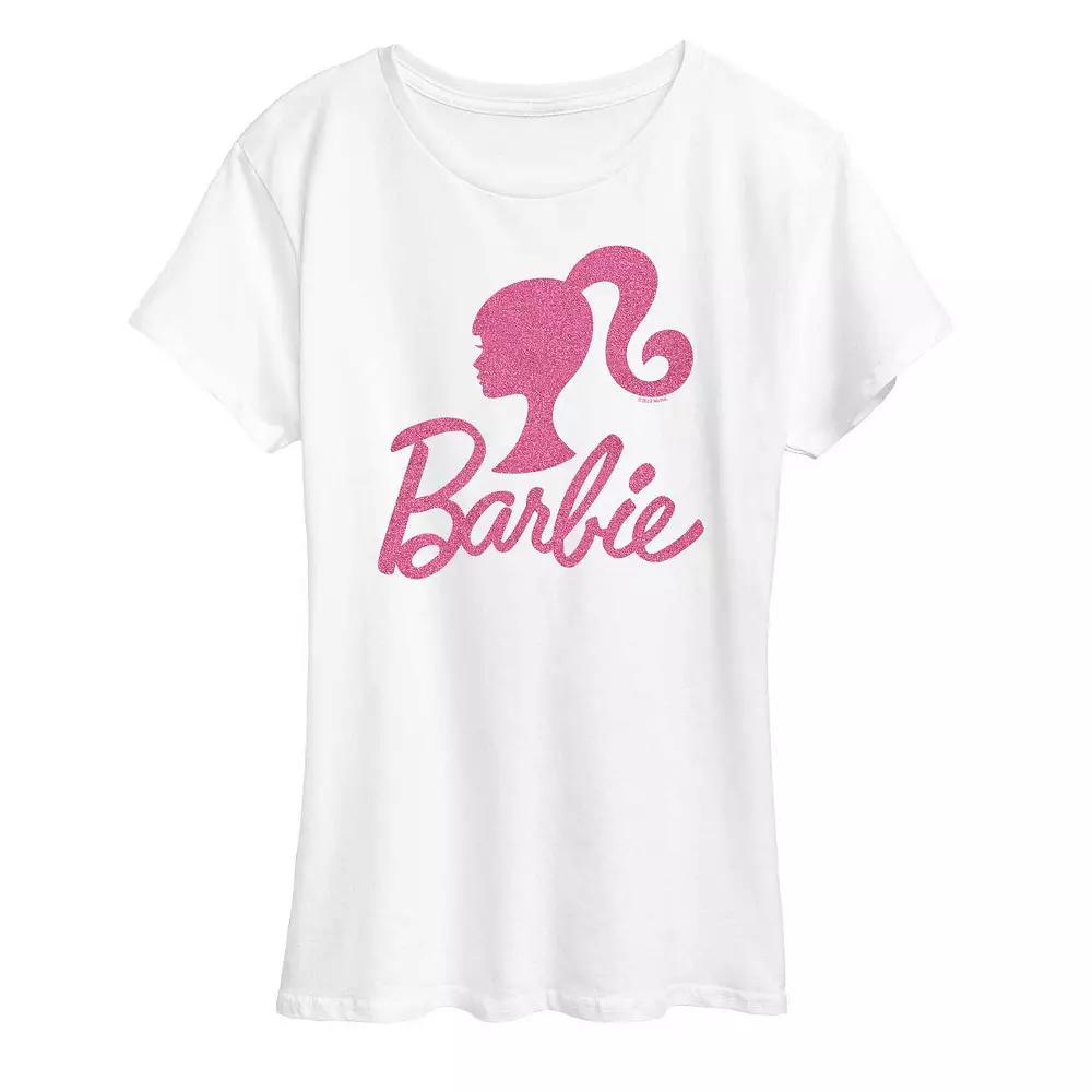 Plus Barbie® Logo Pink Glitter Graphic Tee, Women's,  Product Image