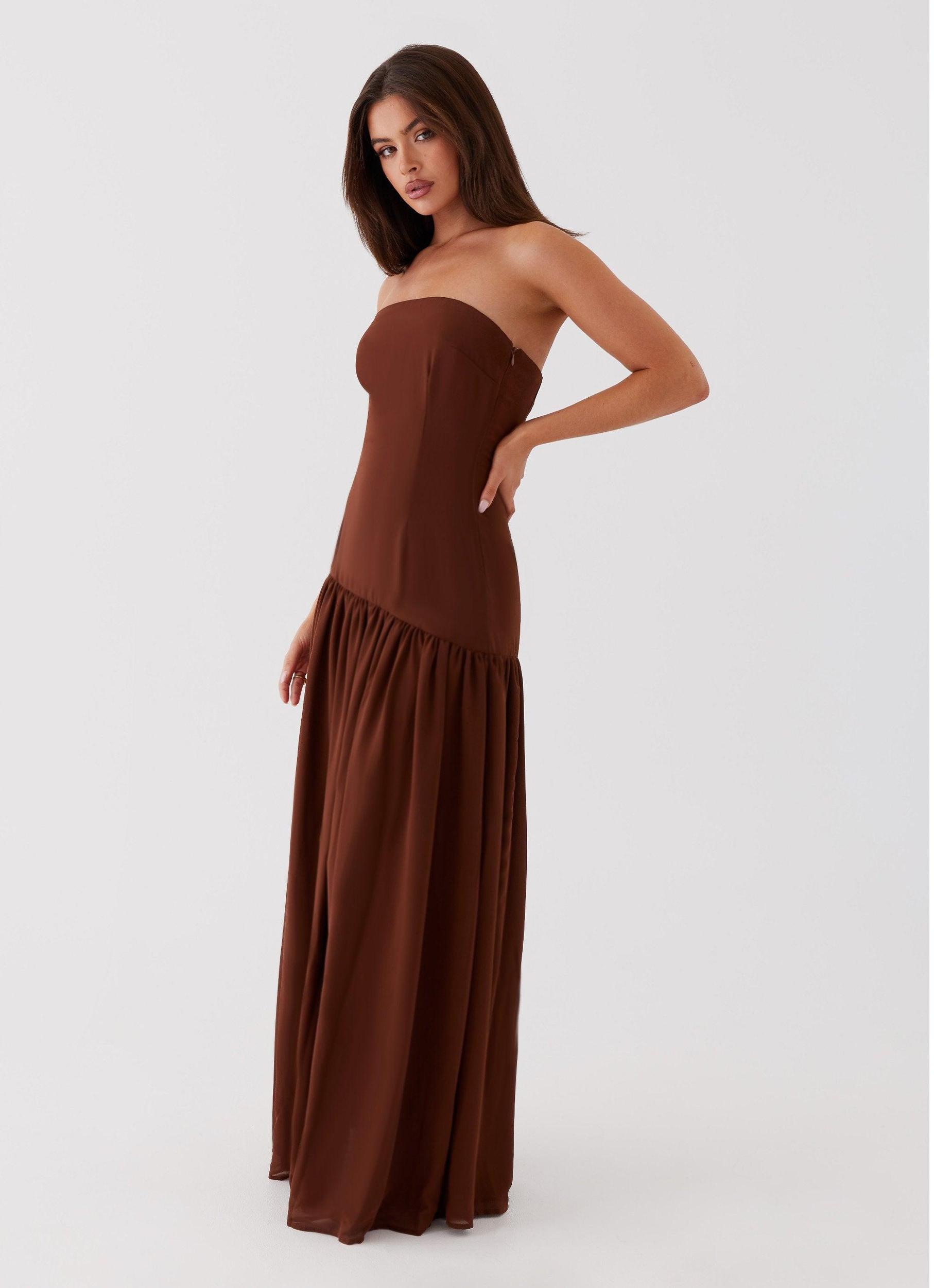 Eden Strapless Maxi Dress - Brown Product Image