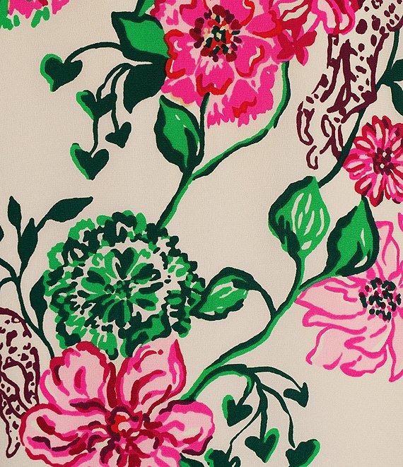 Lilly Pulitzer Nathalia Printed Silk Crew Neck 3/4 Sleeve Faux Feather Trim Maxi Dress Product Image