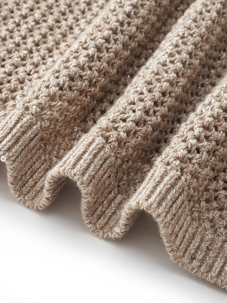 Linen Sequin-Embellished Women Open-Knit Tank Top Product Image