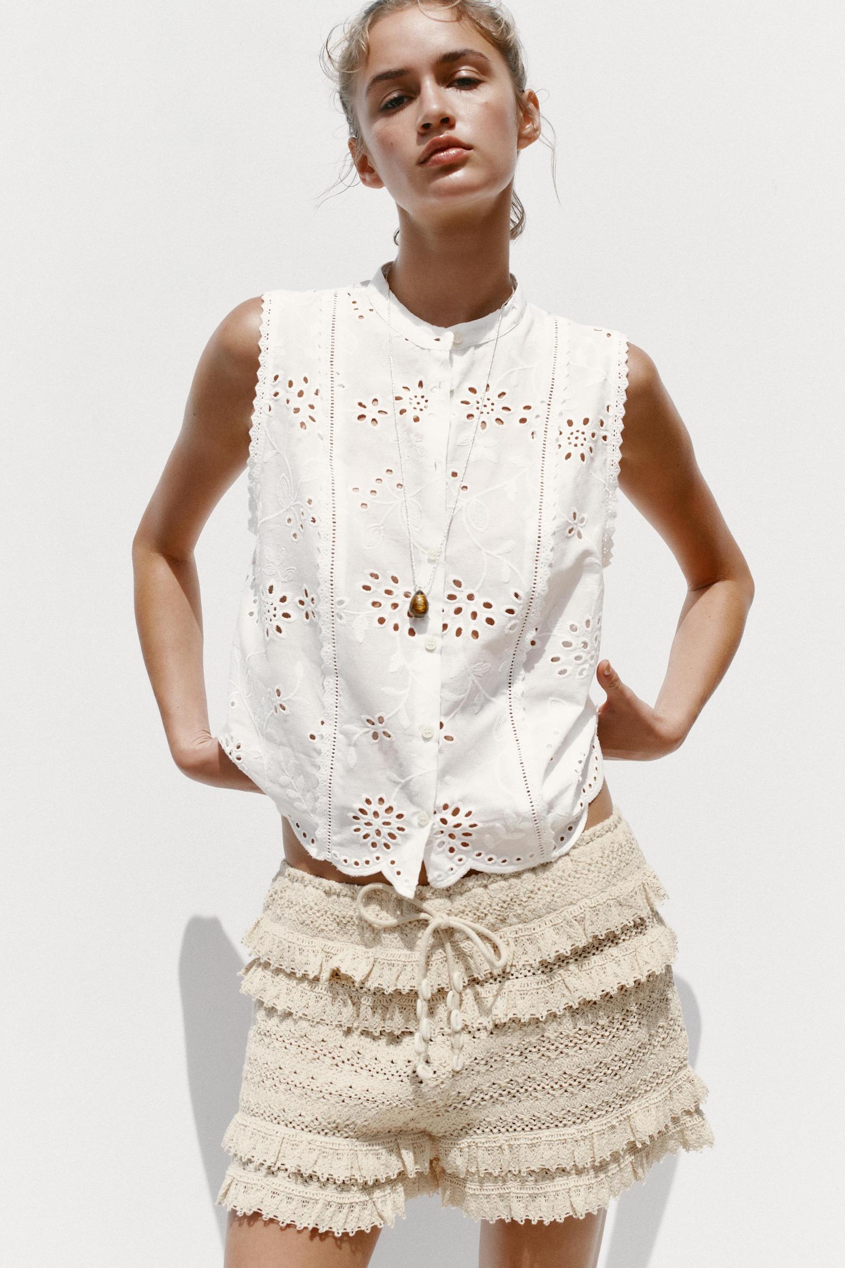 EMBROIDERED EYELET SHIRT Product Image