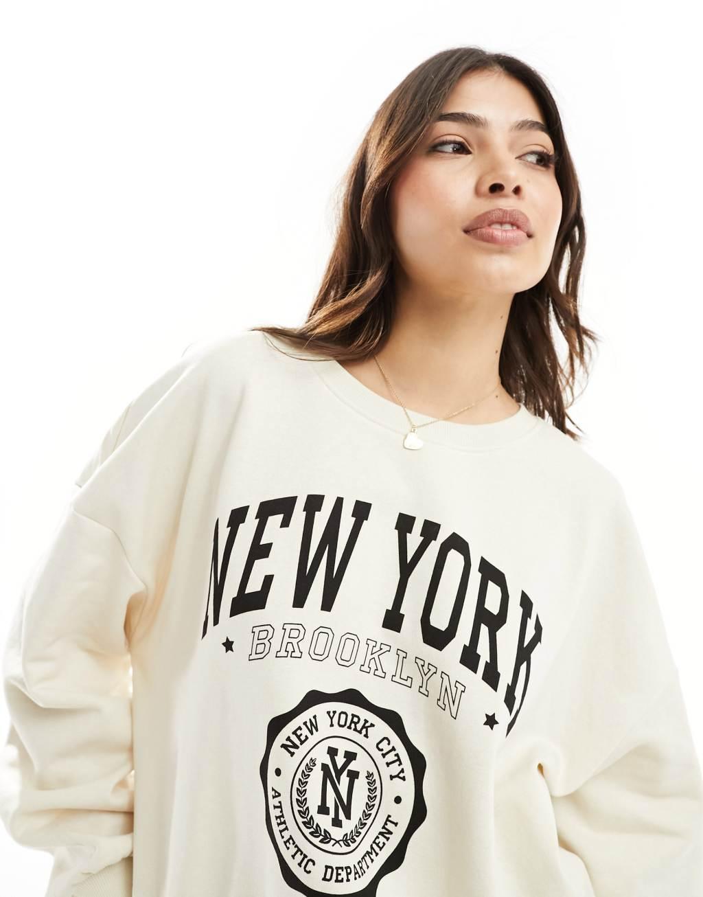 ONLY New York print sweatshirt in stone  Product Image