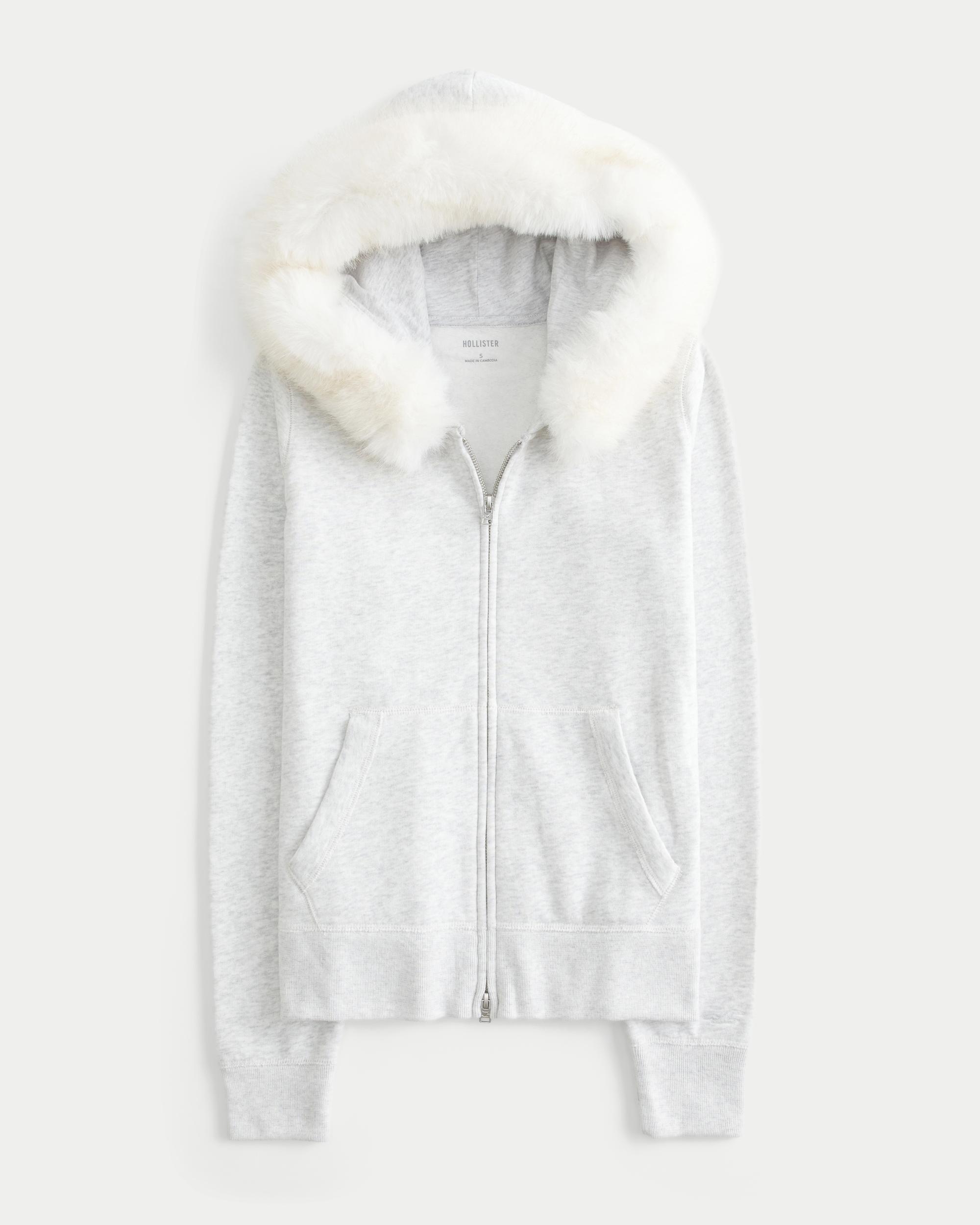 Faux Fur Trim Zip-Up Hoodie Product Image