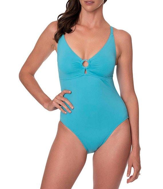 Jantzen Paris Solid Ring V-Neck Tummy Control One Piece Swimsuit Product Image