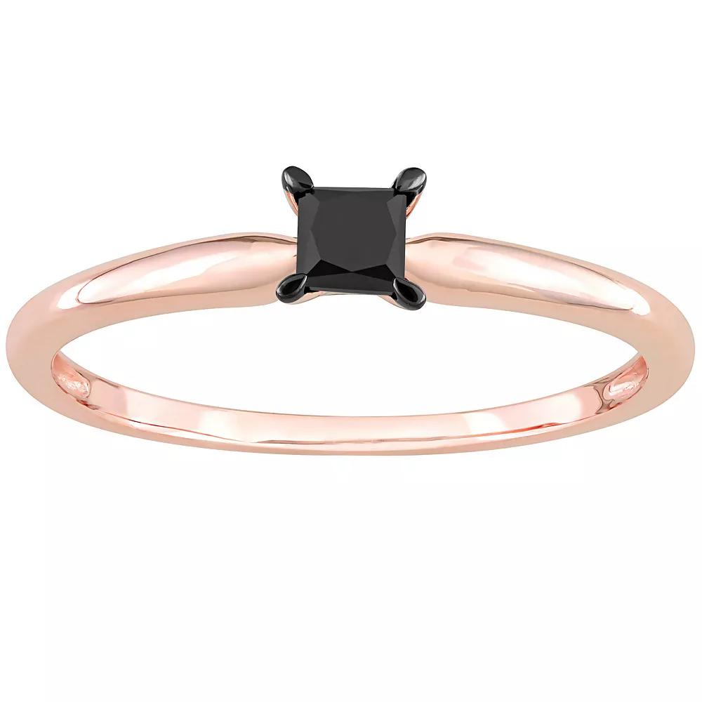 Stella Grace 14k Rose Gold 1/4 Carat T.W. Princess Cut Black Diamond Solitaire Engagement Ring, Women's,  Product Image