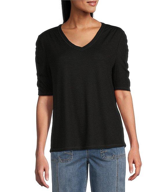 Westbound Ruched Short Sleeve V-Neck Top Product Image