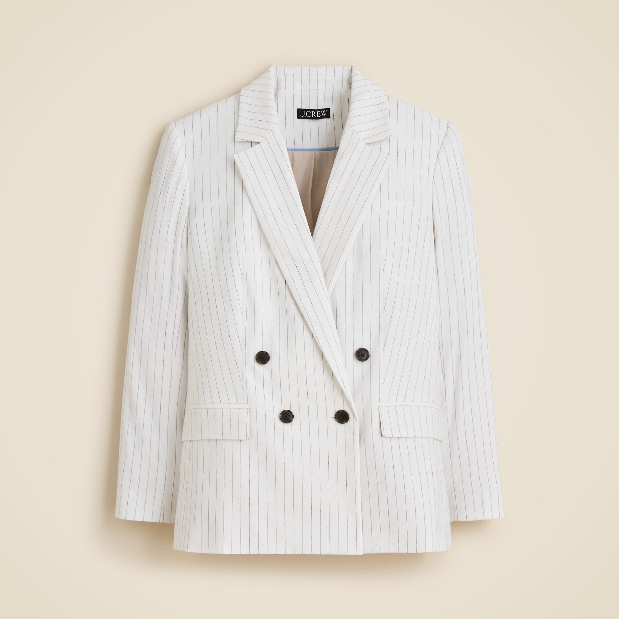 Double-breasted blazer in pinstripe linen-viscose blend Product Image