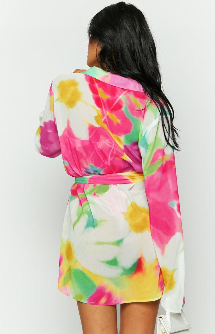 Moscow Floral Print Long Sleeve Button Up Mini Shirt Dress Product Image