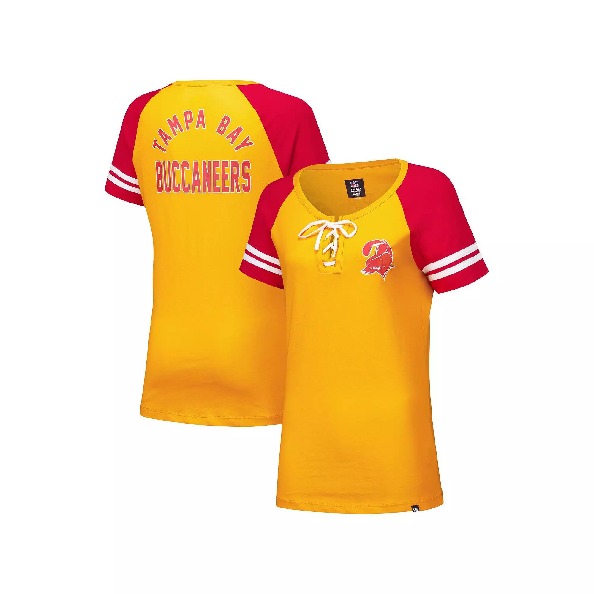 Women's New Era Orange Tampa Bay Buccaneers Throwback Lace-Up Raglan T-Shirt,  Product Image