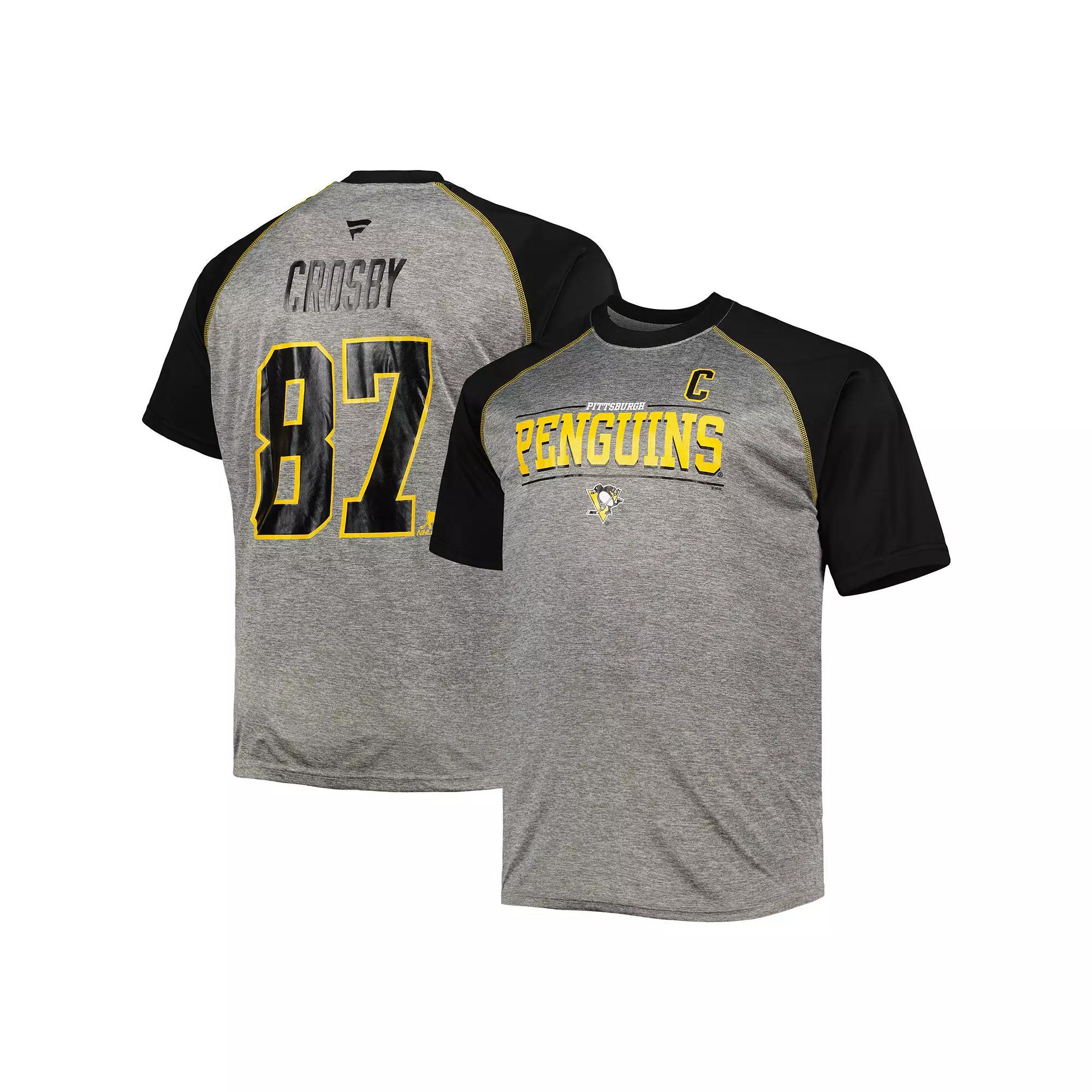Men's Fanatics Branded Sidney Crosby Heather Gray/Black Pittsburgh Penguins Big & Tall Contrast Raglan Name & Number T-Shirt, Size: 4XB, Grey Product Image