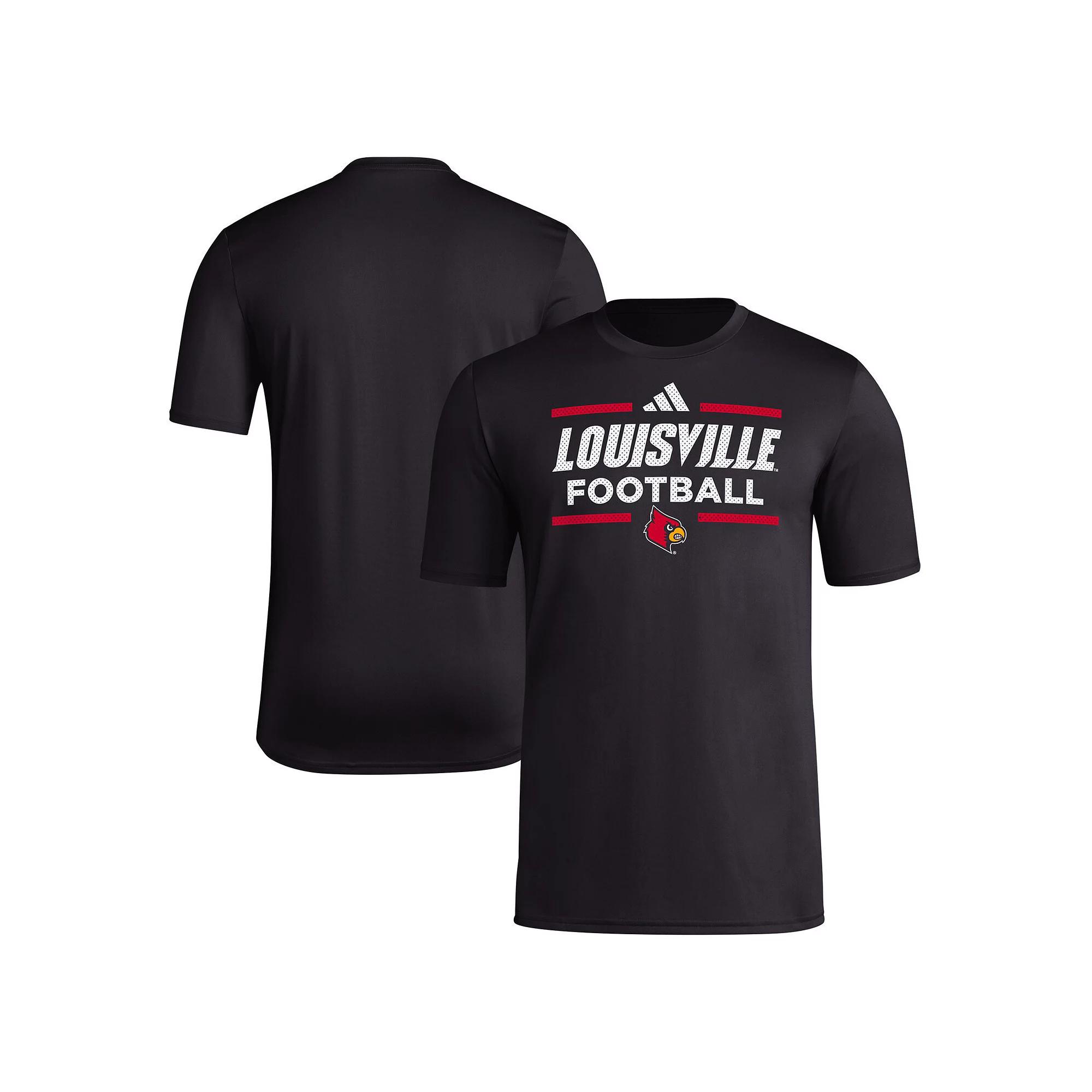Men's adidas Black Louisville Cardinals Locker Football Pre-Game AEROREADY T-Shirt, Size: Large Product Image