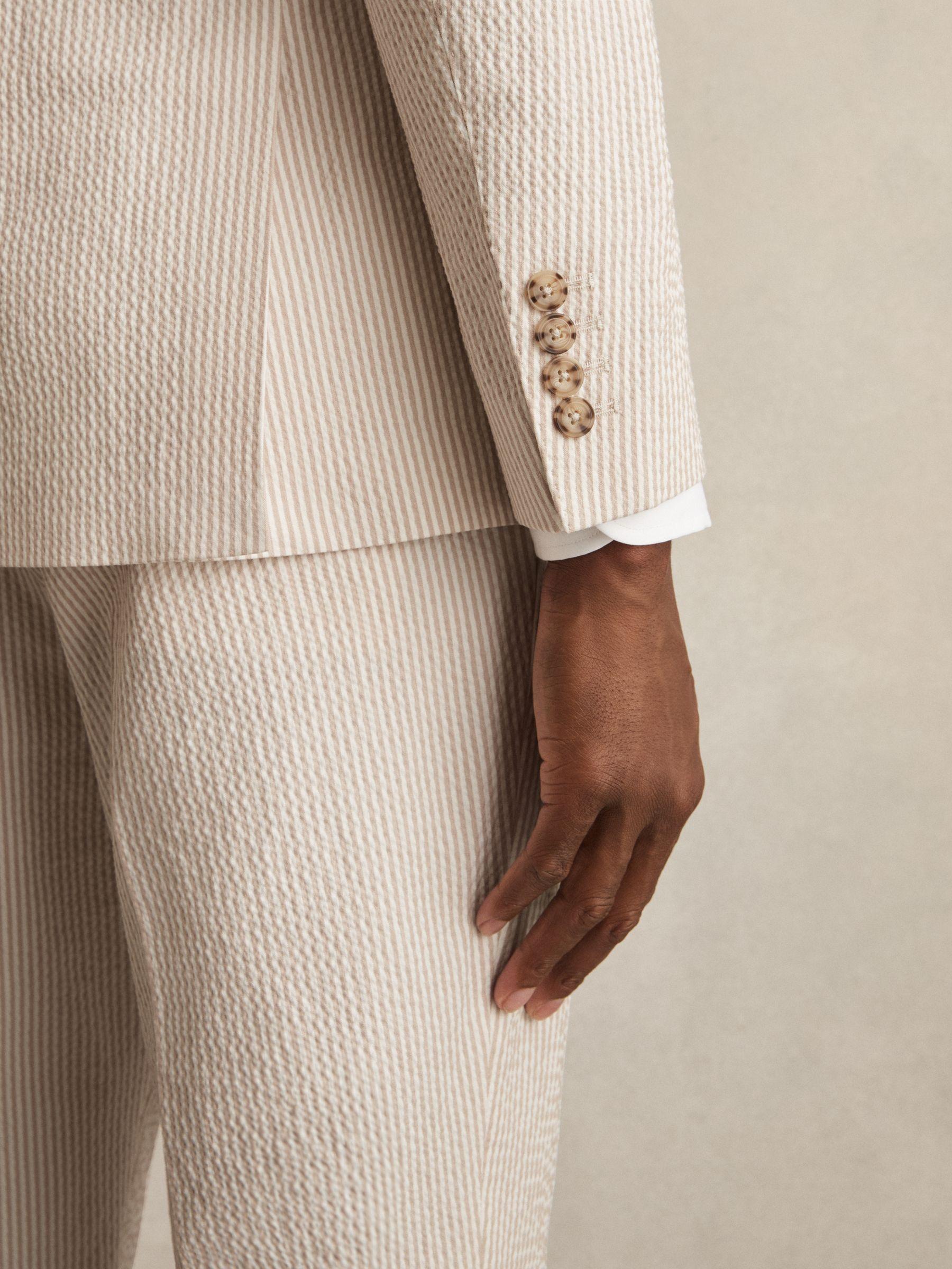 Seersucker Slim-Fit Suit Trousers in Oatmeal/White Product Image