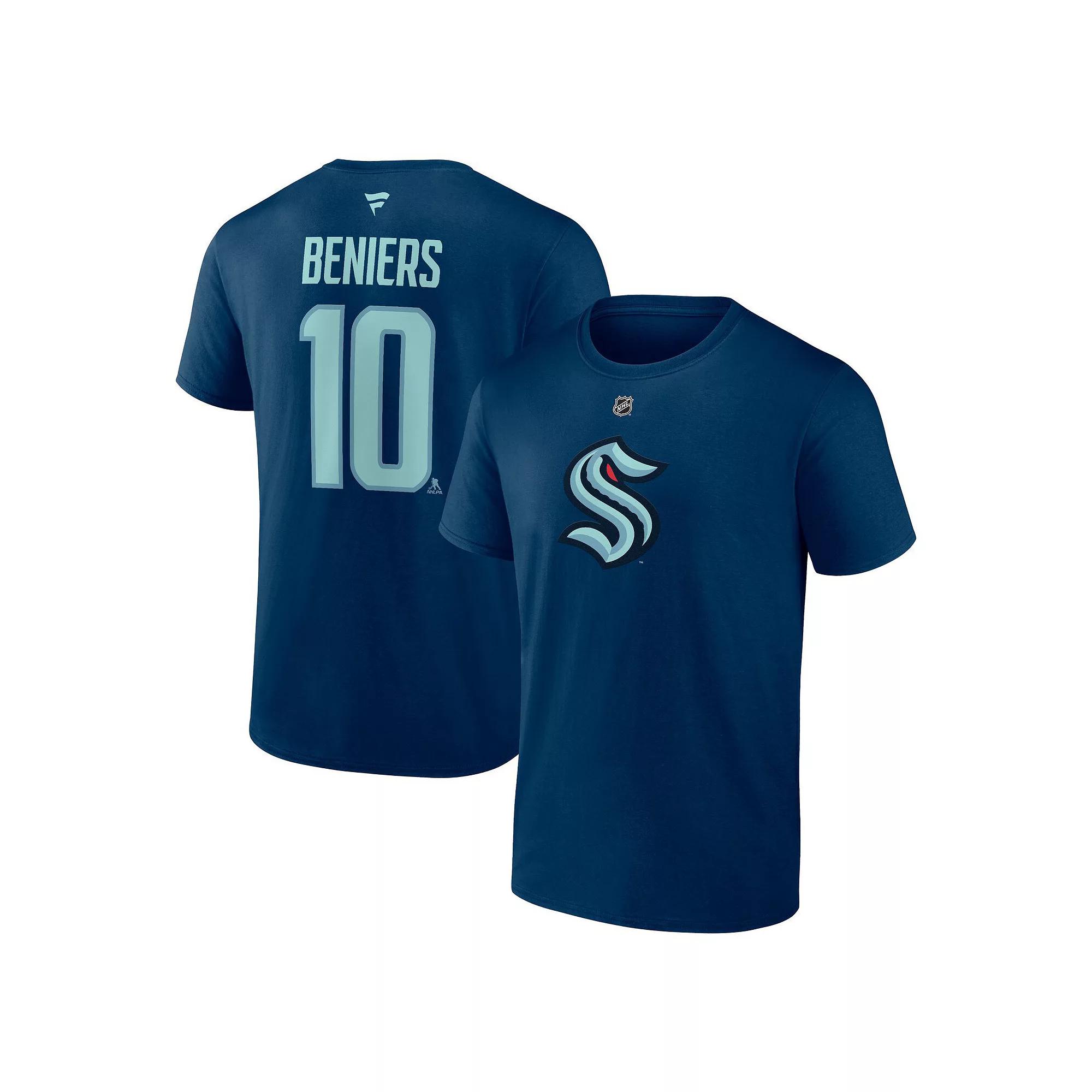 Men's Fanatics Branded Matty Beniers Deep Sea Blue Seattle Kraken Authentic Stack Name & Number T-Shirt, Size: Large, Krk Blue Product Image
