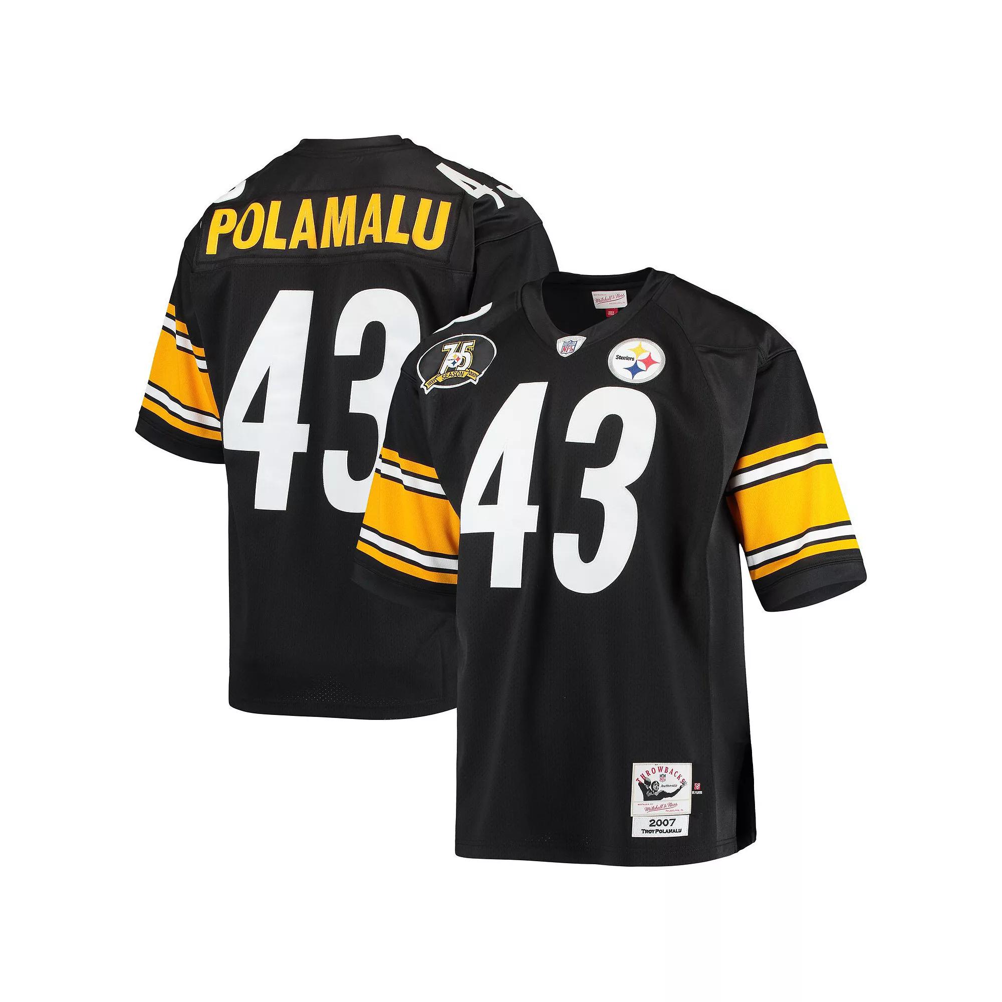 Men's Mitchell & Ness Troy Polamalu Black Pittsburgh Steelers 2007 Authentic Retired Player Jersey, Size: 36 Product Image