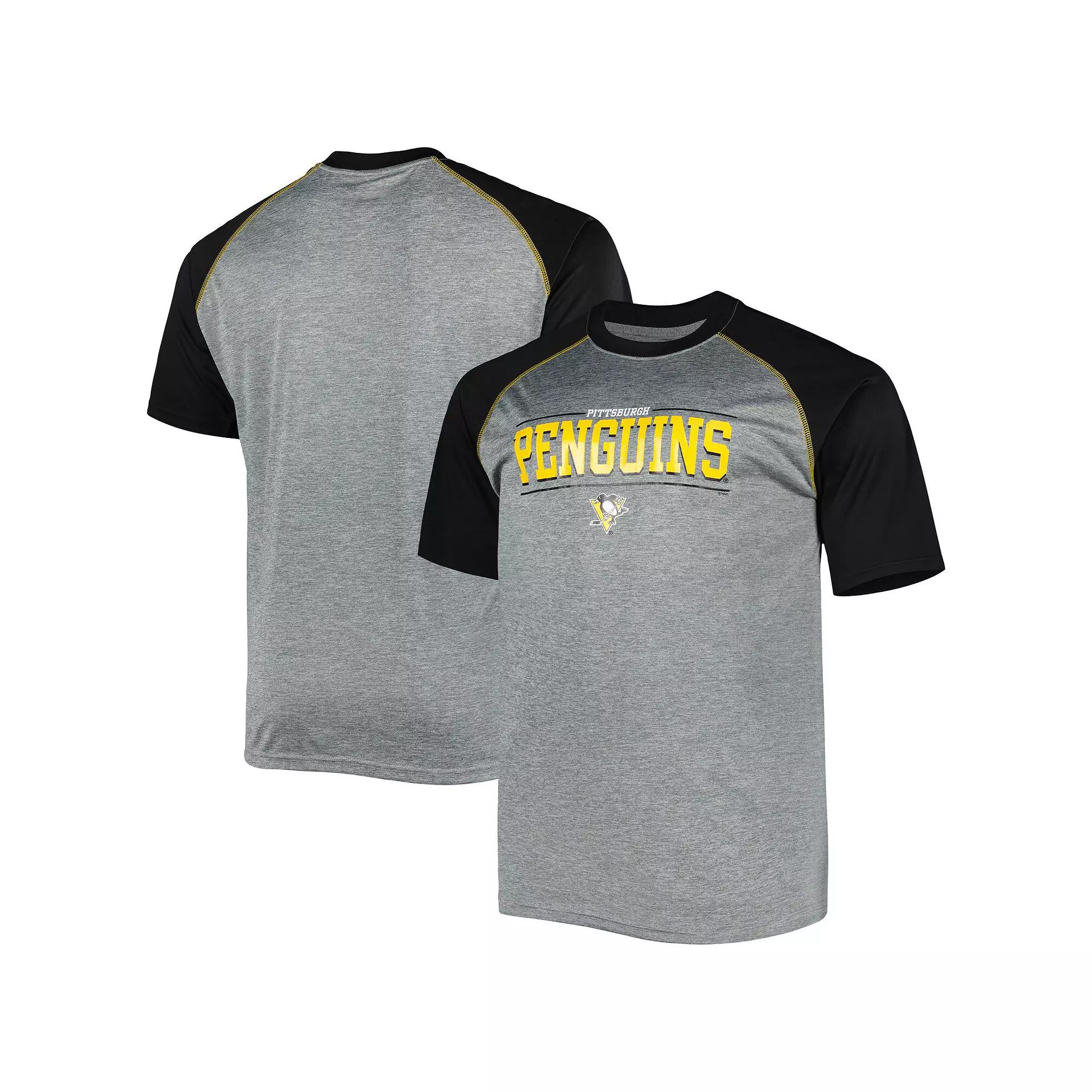 Men's Heather Gray Pittsburgh Penguins Big & Tall Logo Raglan T-Shirt, Size: XLT, Grey Product Image