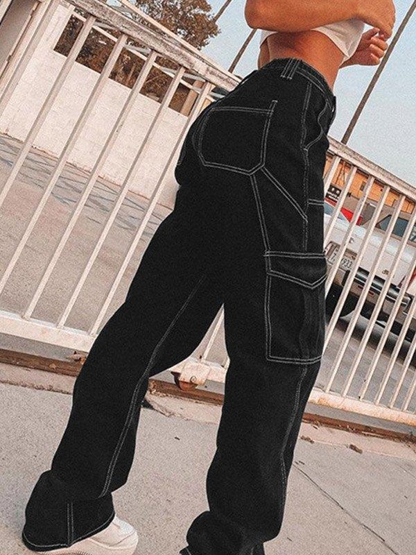 High Waist Straight Cargo Jeans Product Image