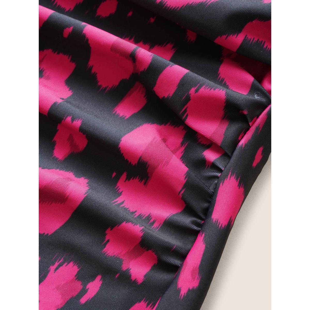 Plus Size Leopard Print Patchwork Tie Knot One Piece Swimsuit Women's Swimwear Rosered Beach Tie knot Curve Bathing Suits High stretch One Pieces BloomChic 10/M Product Image