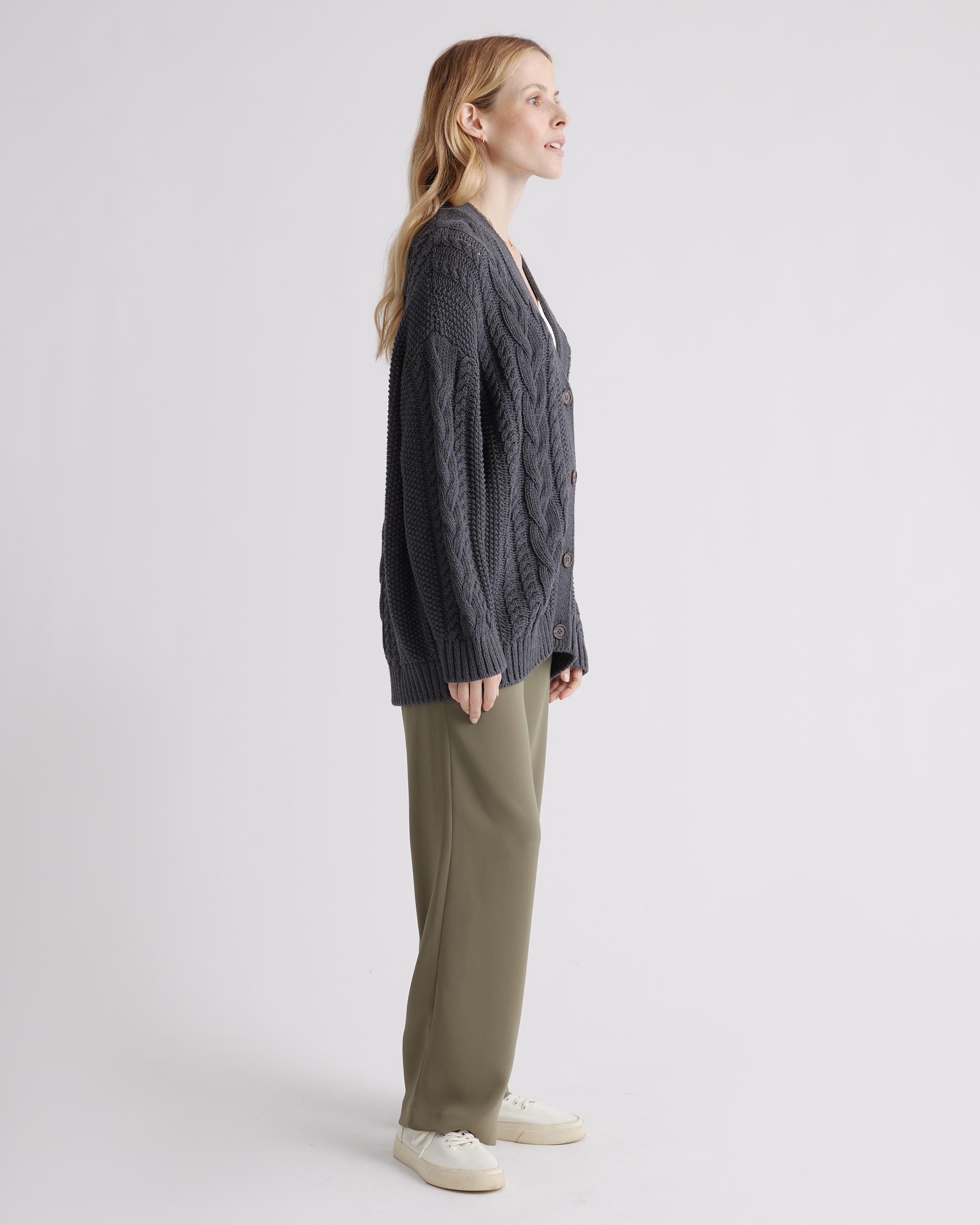 Quince | Women's Oversized Cable Cardigan Sweater Size XS, Organic Cotton Product Image
