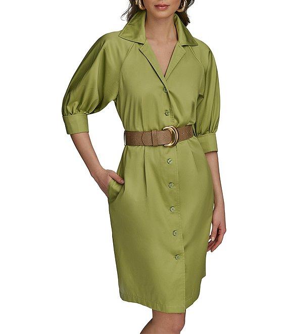 Donna Karan Cotton Sateen Belted Shirt Dress Product Image