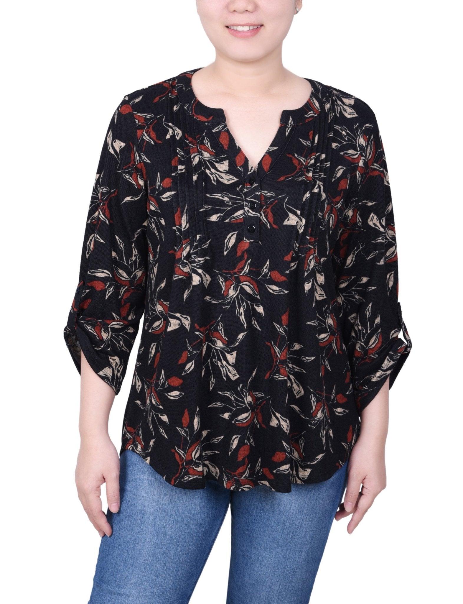 3/4 Length Roll Sleeve Top - Petite Product Image