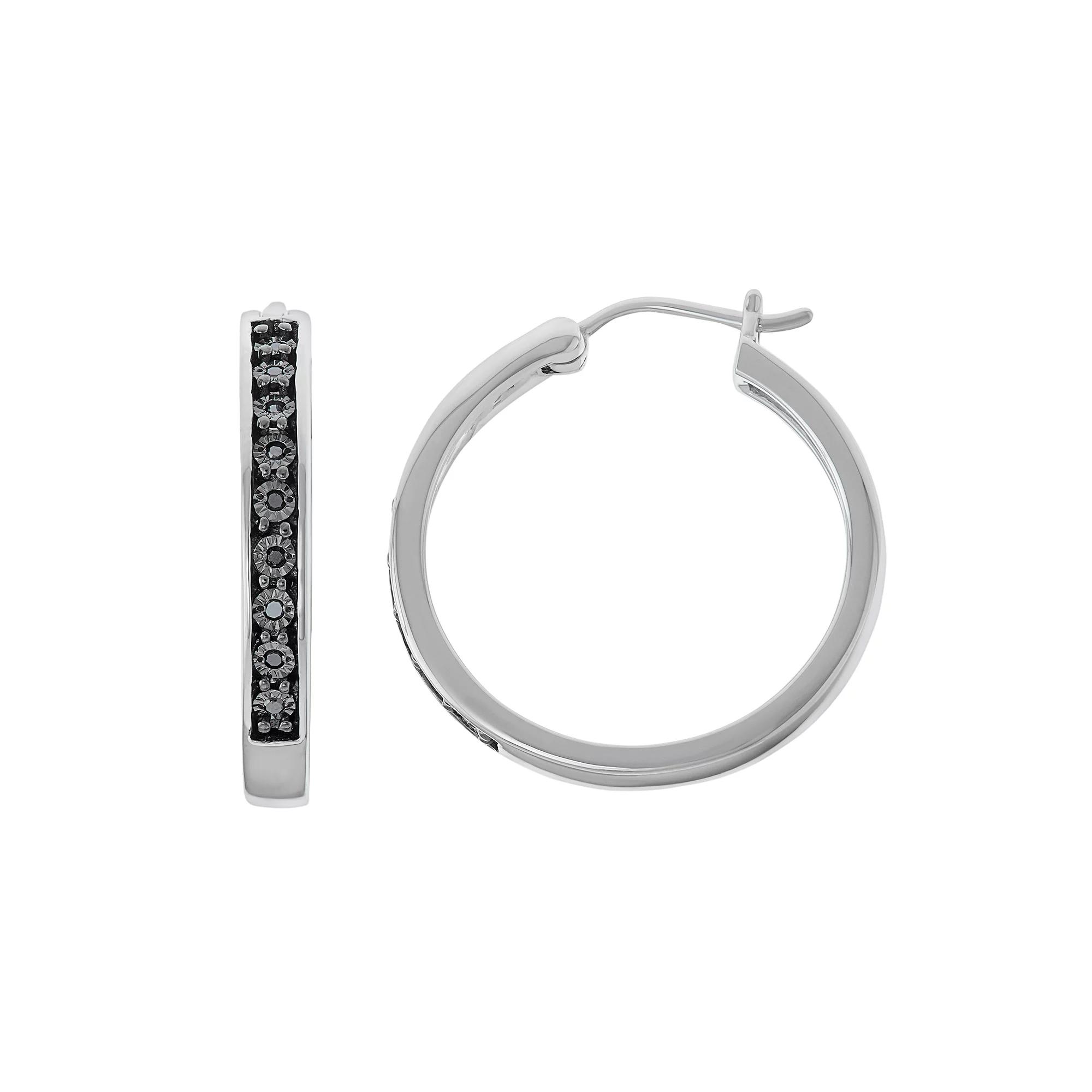 Sterling Silver 1/10 Carat T.W. Black Diamond Hoop Earrings, Women's Product Image