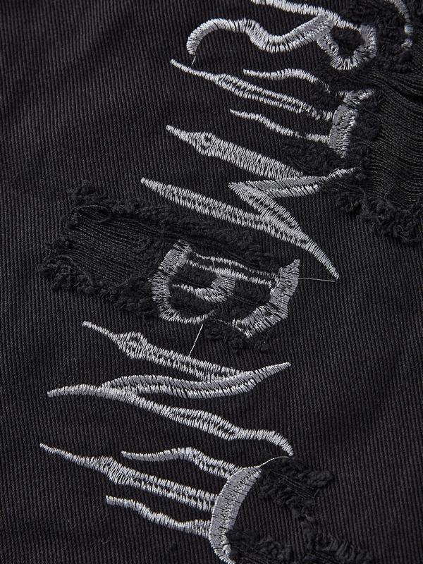 Men's Letter Embroidery Ripped Loose Jeans Product Image