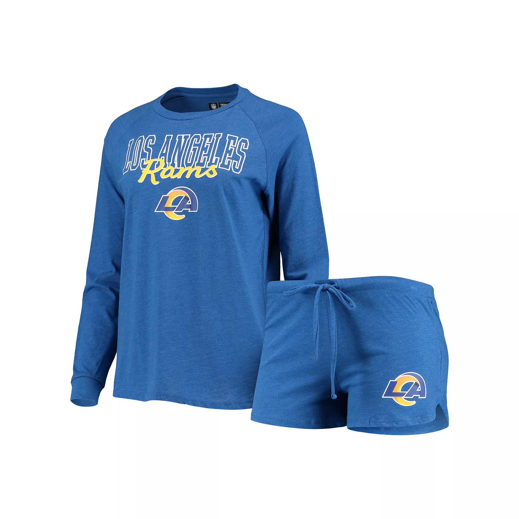 Women's Concepts Sport Royal Los Angeles Rams Meter Knit Long Sleeve Raglan Top & Shorts Sleep Set, Size: Large, Blue Product Image