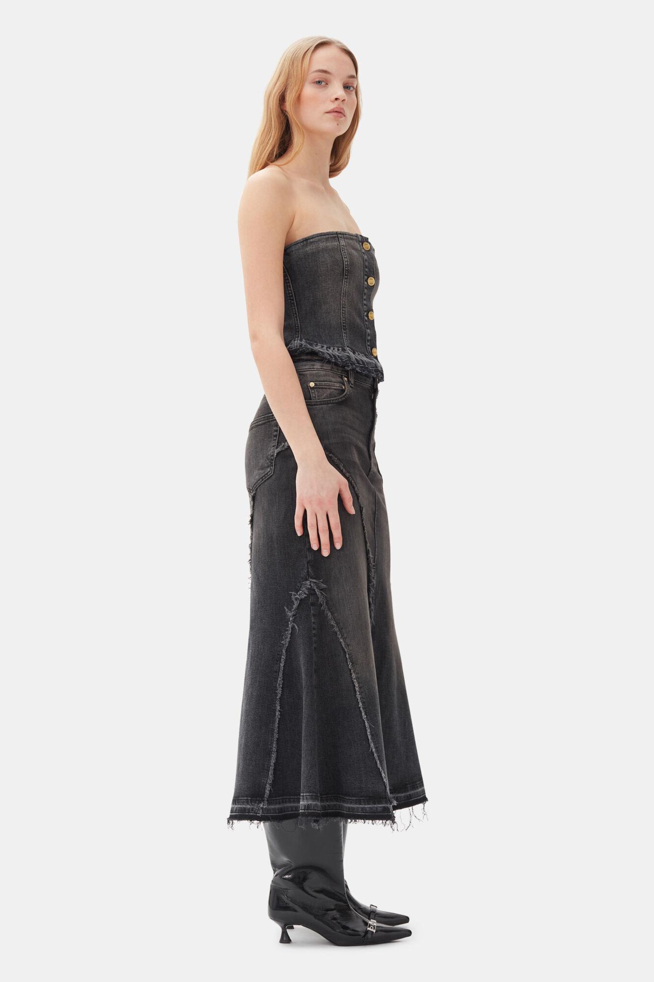 Washed Black Denim Skirt Product Image