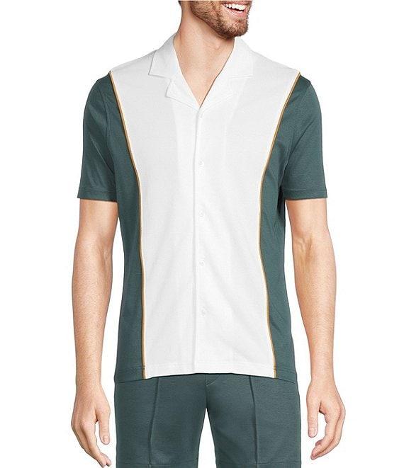 Murano Big & Tall Liquid Luxury Slim Fit Textured Coatfront Short Sleeve Woven Camp Shirt Product Image