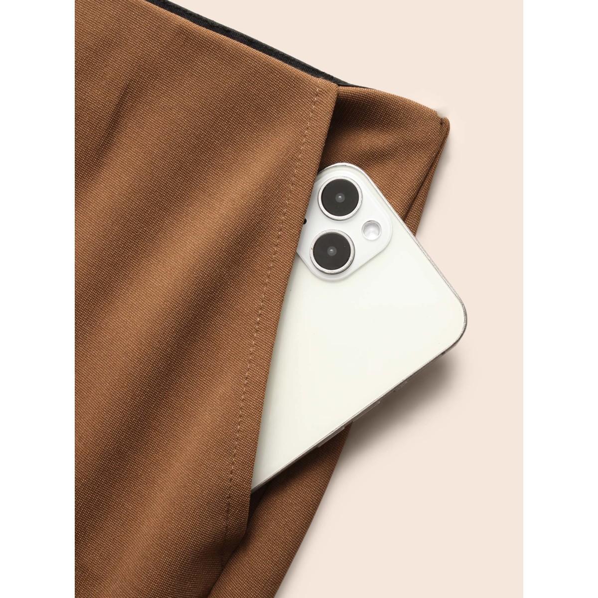 Plus Size Solid Seam Detail Flare Leg Pants Women Yellowishbrown Elegant Flare Leg Mid Rise Everyday Pants BloomChic 30/6X Product Image