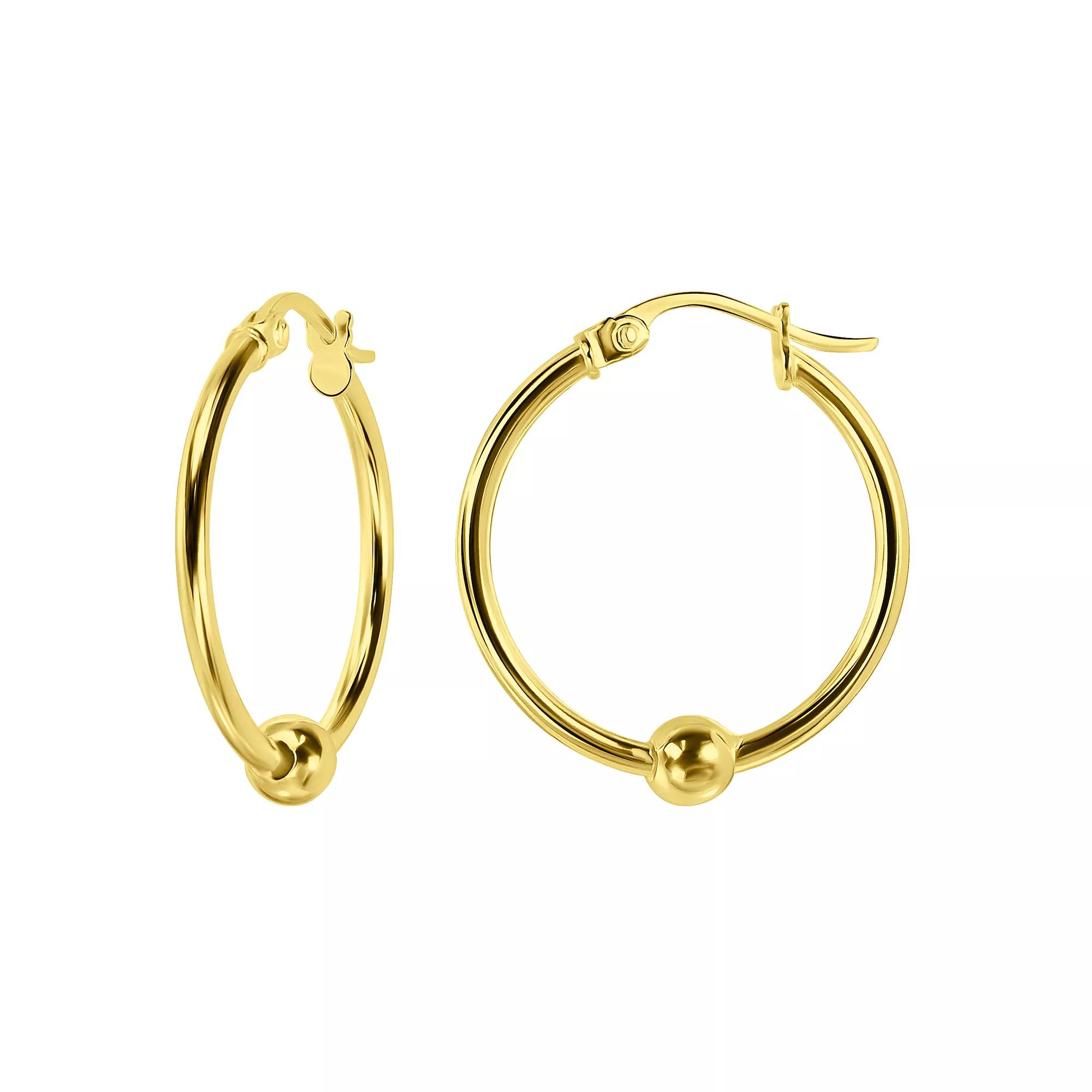Aleure Precioso Sterling Silver 1.5 x 15 mm Bead Hoop Earrings, Women's, Gold Tone Product Image