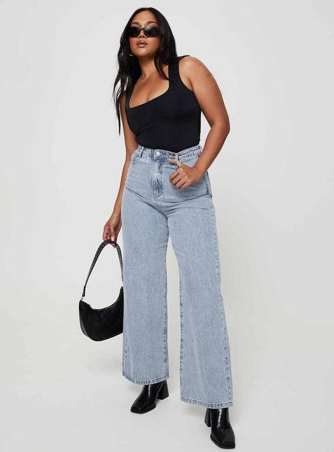 Nicolo High Rise Straight Leg Jeans Light Blue Wash Product Image