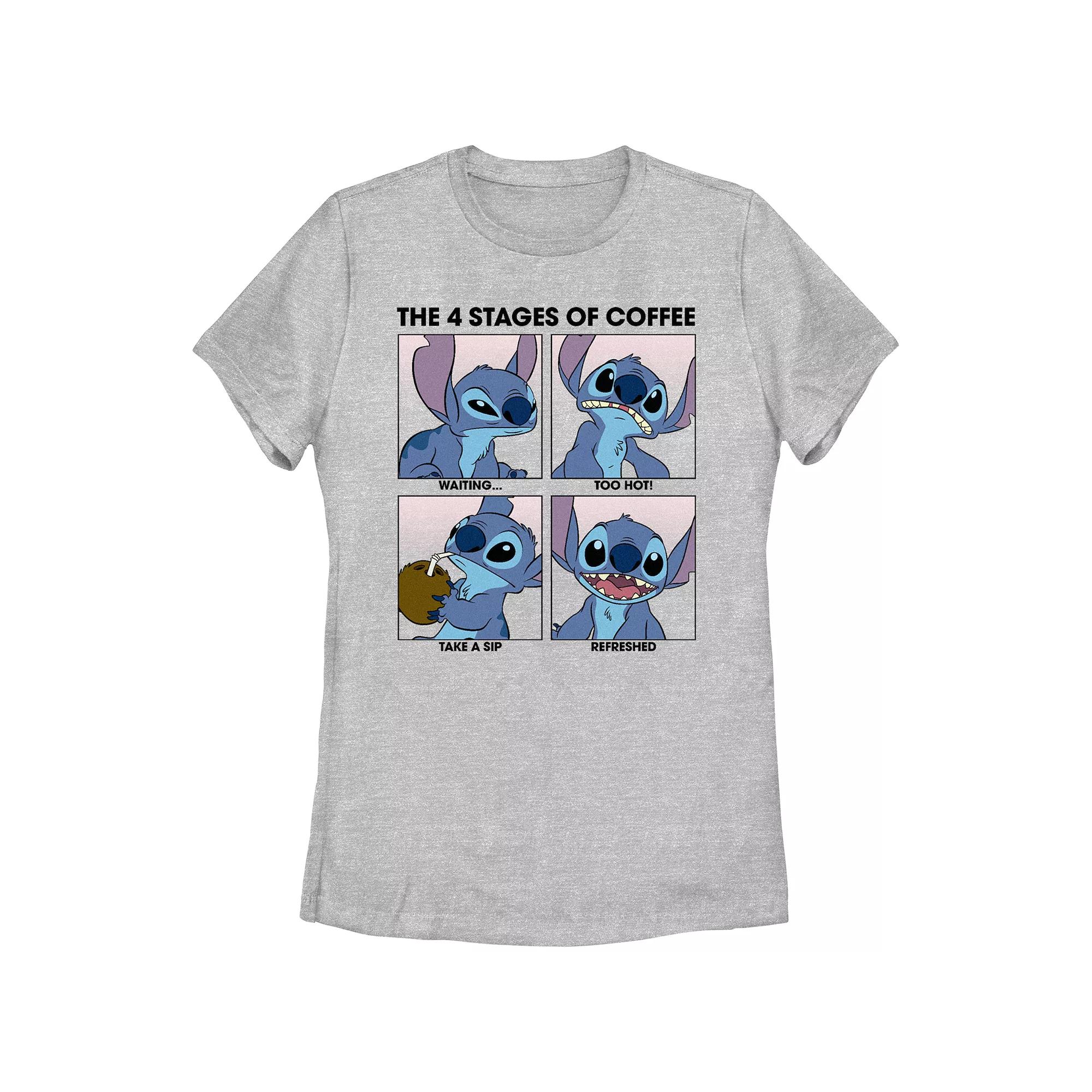 Disney's Lilo & Stitch Juniors' The Four Stages Of Coffee Graphic Tee, Women's,  Product Image