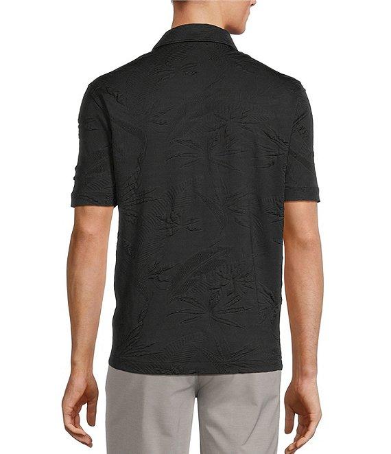 Caribbean Textured Floral Jacquard Short Sleeve Polo Shirt Product Image