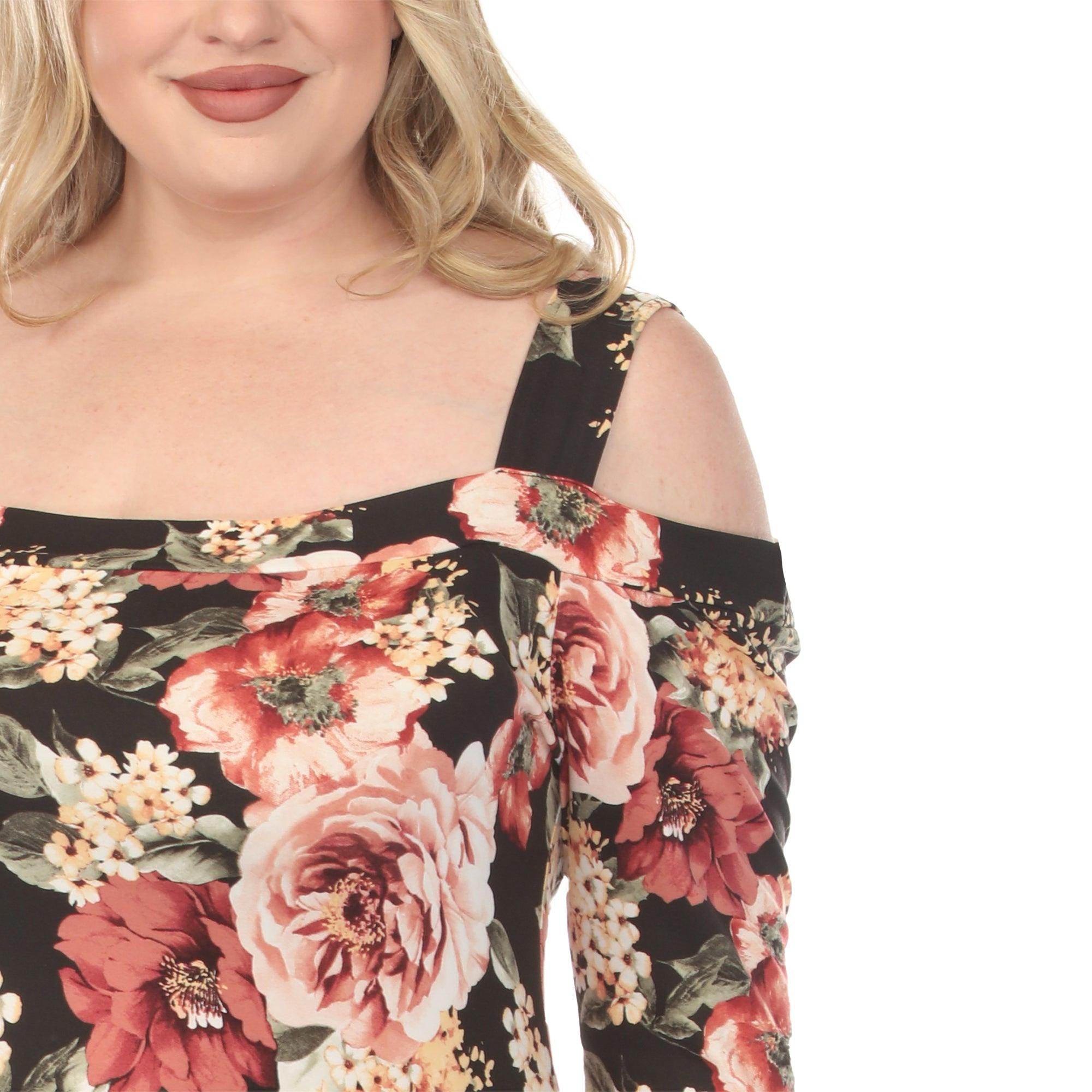 Women's  Cold Shoulder 3/4 Sleeve Dress - Black - Plus Product Image