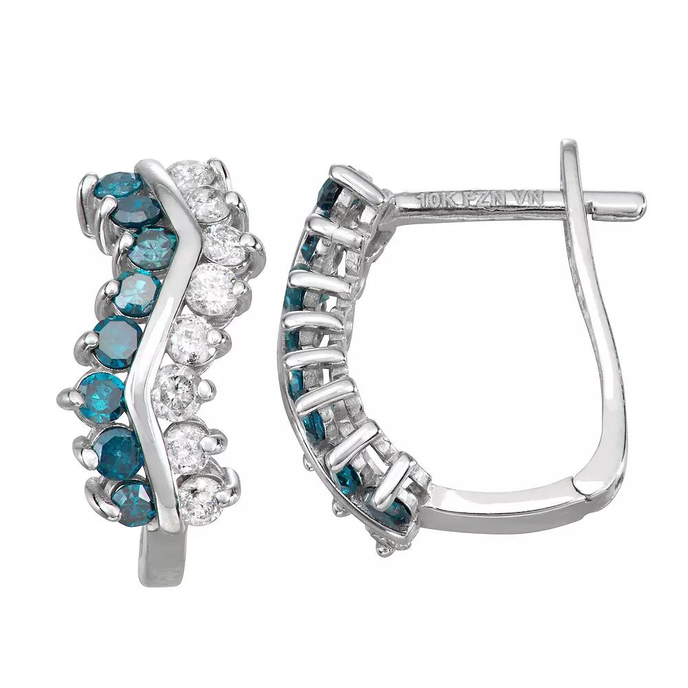Tiara 10k White Gold 5/8 Carat T.W. Blue & White Diamond Hoop Earrings, Women's, 10k Whgold Product Image