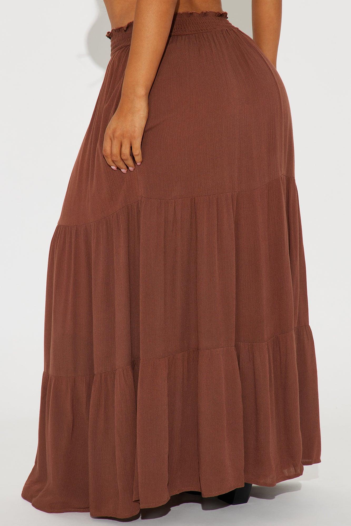 Venice Tiered Gauze Maxi Skirt - Brown Product Image