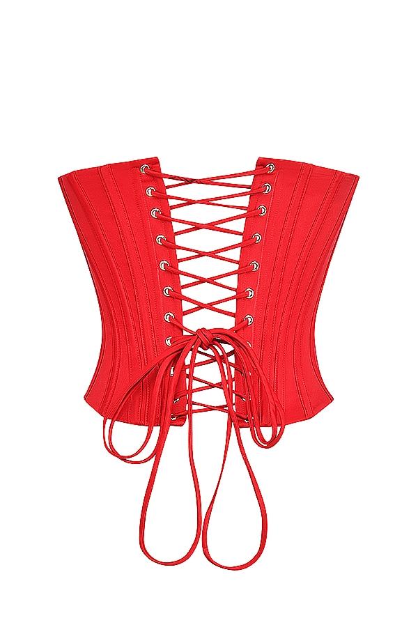 Genevieve  scarlet satin lace back corset Product Image