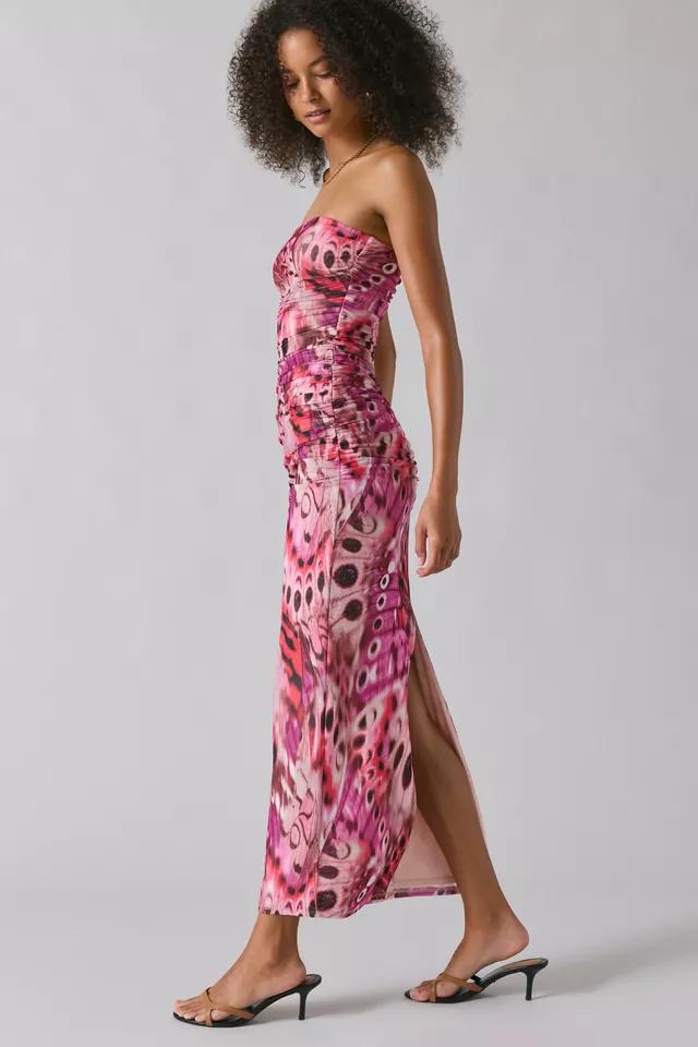 AFRM Marlo Berry Butterfly Ruched Mesh Strapless Maxi Dress Product Image