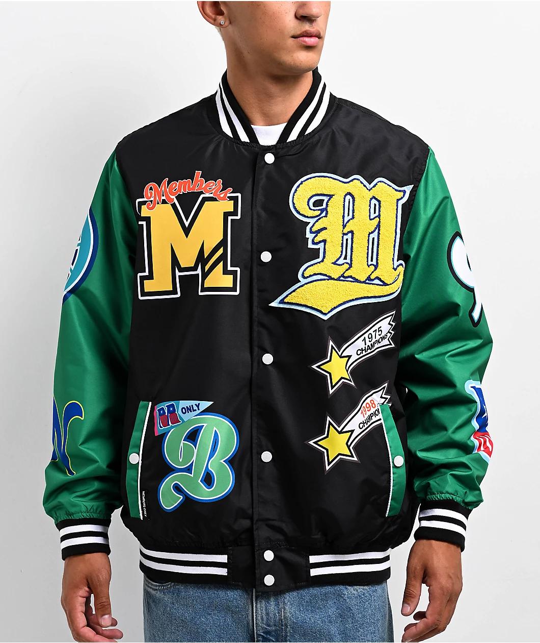 Members Only Black & Green Varsity Jacket Product Image