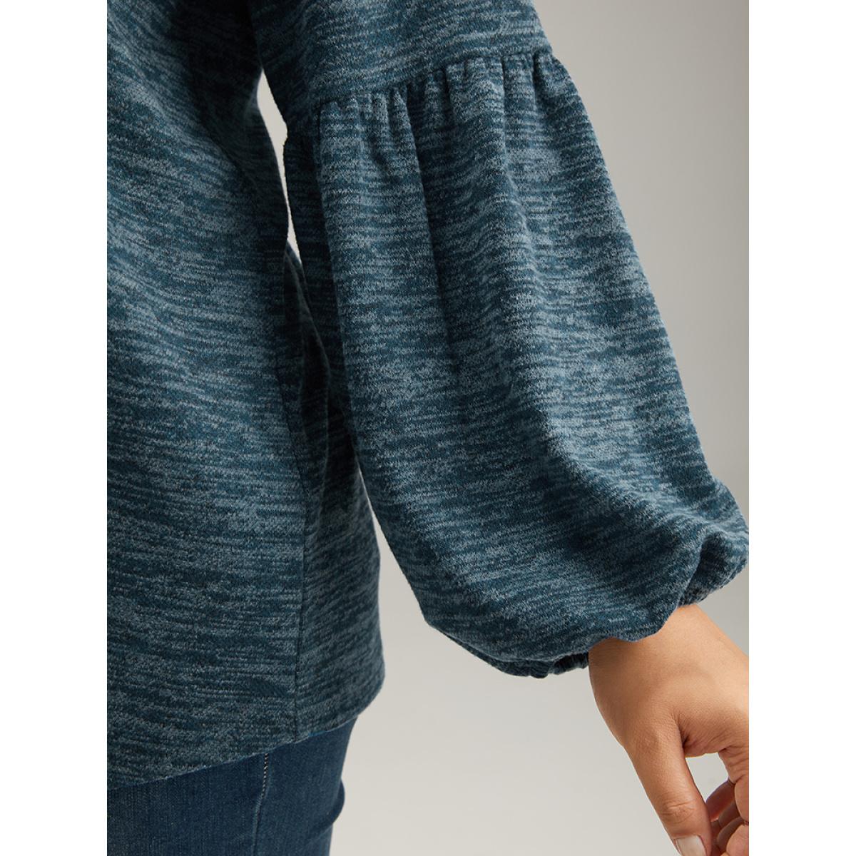 Plus Size Heather V Neck Lantern Sleeve Sweatshirt Women Cyan Casual Elastic cuffs V-neck Dailywear Sweatshirts BloomChic 10/M Product Image