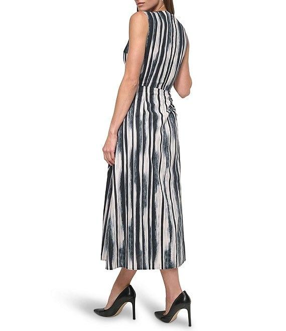 DKNY by Donna Karan Sleeveless Stripe Side Wrap Aline Midi Dress Product Image