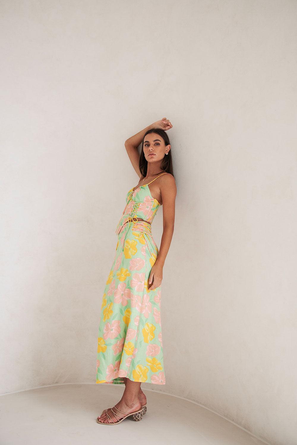 Marselle Midi Skirt - Rose Fill Green Product Image