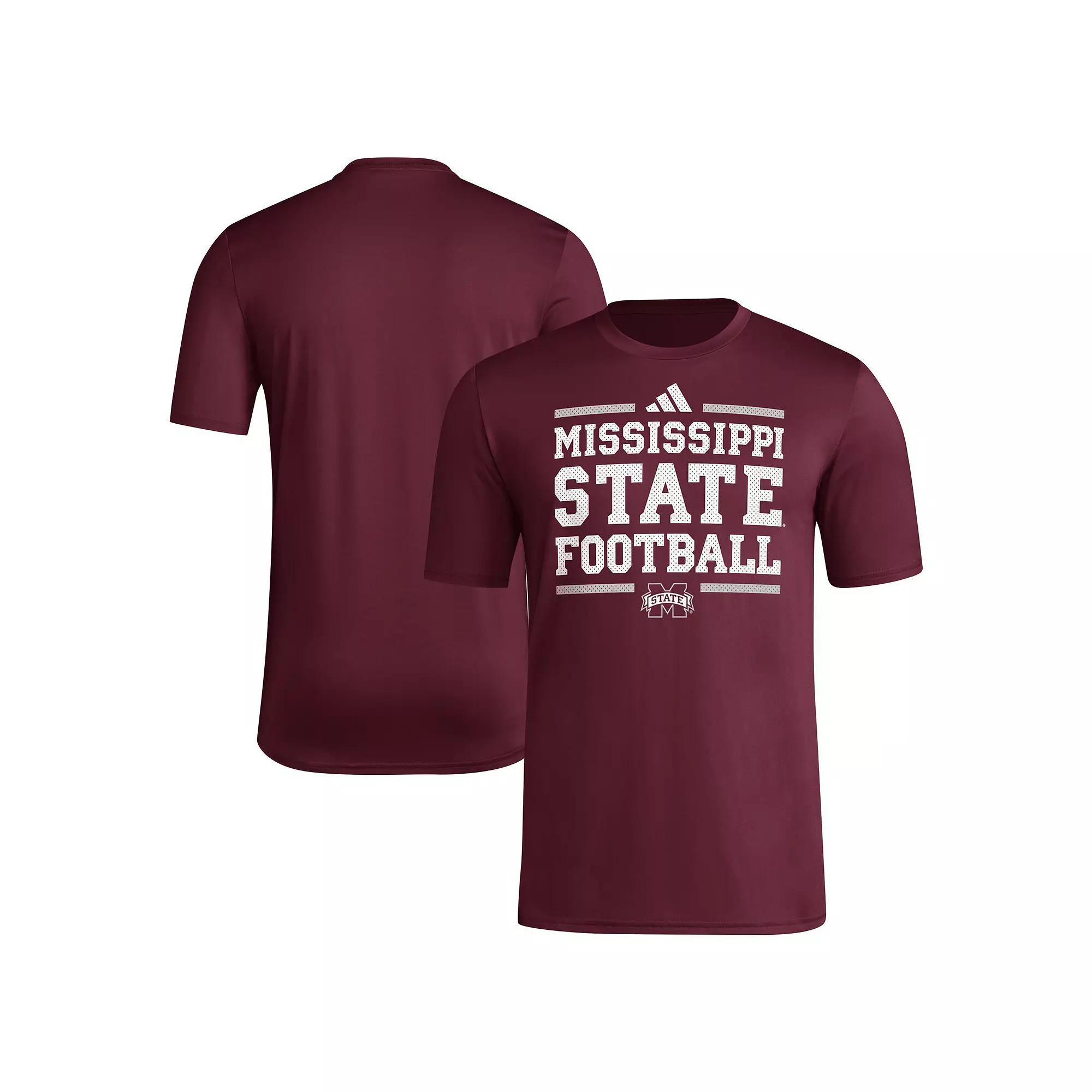 Men's adidas Maroon Mississippi State Bulldogs Locker Football Pre-Game AEROREADY T-Shirt, Size: Medium, Mst Red Product Image